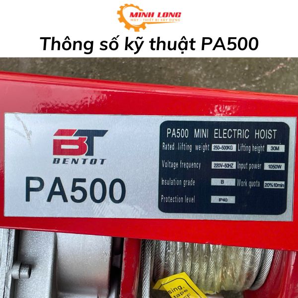 Thông số Máy tời treo PA500